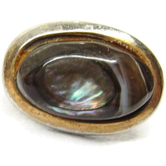 Vintage Cufflinks Round Gold Plated Abalone With Tie Tack And Tie Clip - Picture 8 of 14